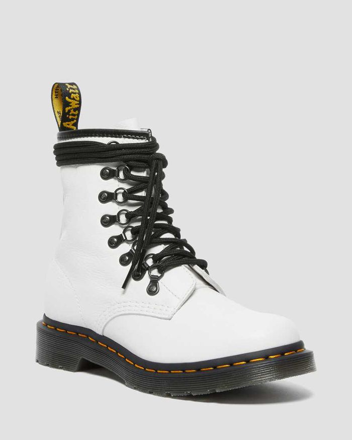 Dr Martens Womens 1460 Laced Virginia Leather Lace Up Ankle Boots White - 78601JXUH